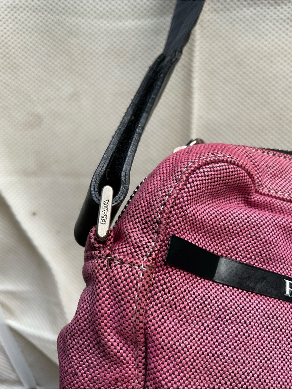Prada Pink Canvas Shoulder Bag with Black Strap - Picture 4 of 8